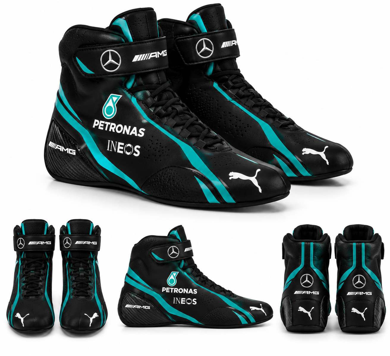 Kart Racing Boots – Black & Teal Motorsport Boots (PKG-MD001)