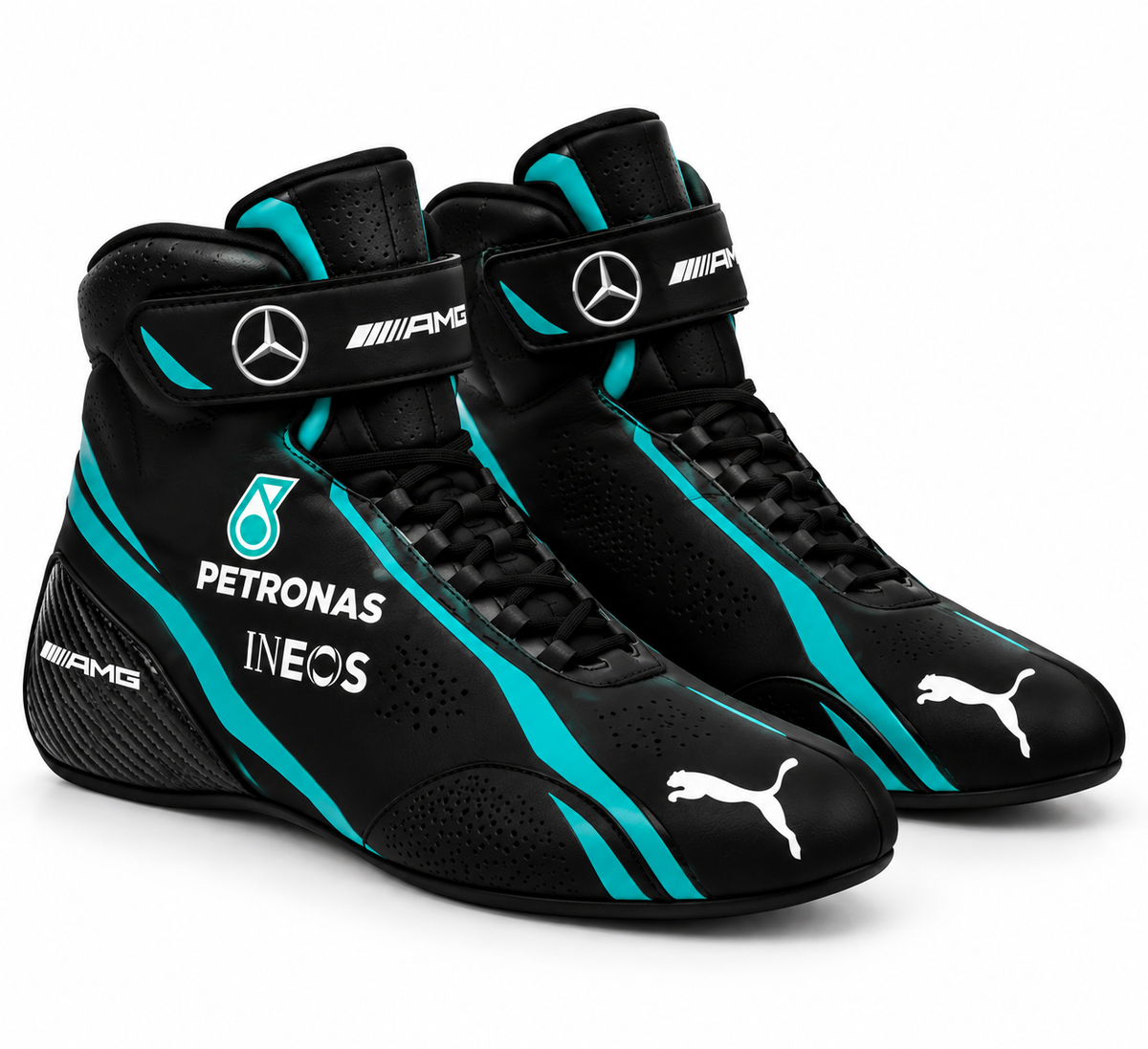 Kart Racing Boots – Black & Teal Motorsport Boots (PKG-MD001)