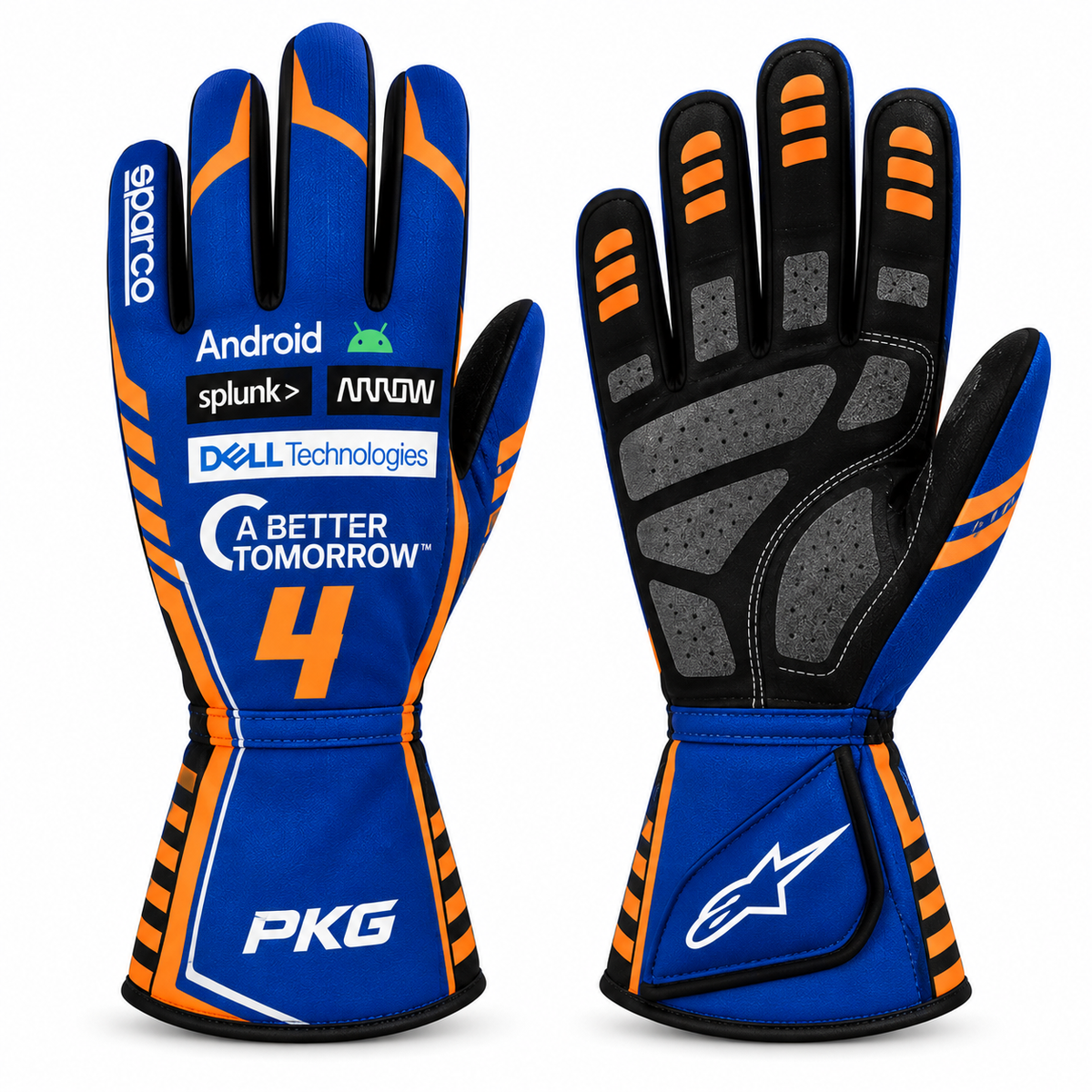 Lando Norris 2024 Kart Racing Gloves – Blue & Orange Performance Racing Gloves(PKG-ML005)