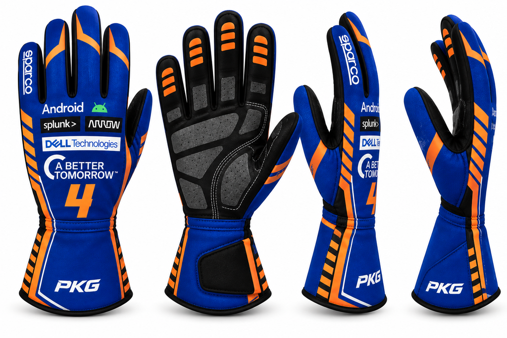 Lando Norris 2024 Kart Racing Gloves – Blue & Orange Performance Racing Gloves(PKG-ML005)