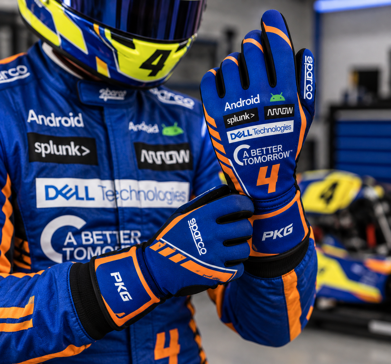 Lando Norris 2024 Kart Racing Gloves – Blue & Orange Performance Racing Gloves(PKG-ML005)
