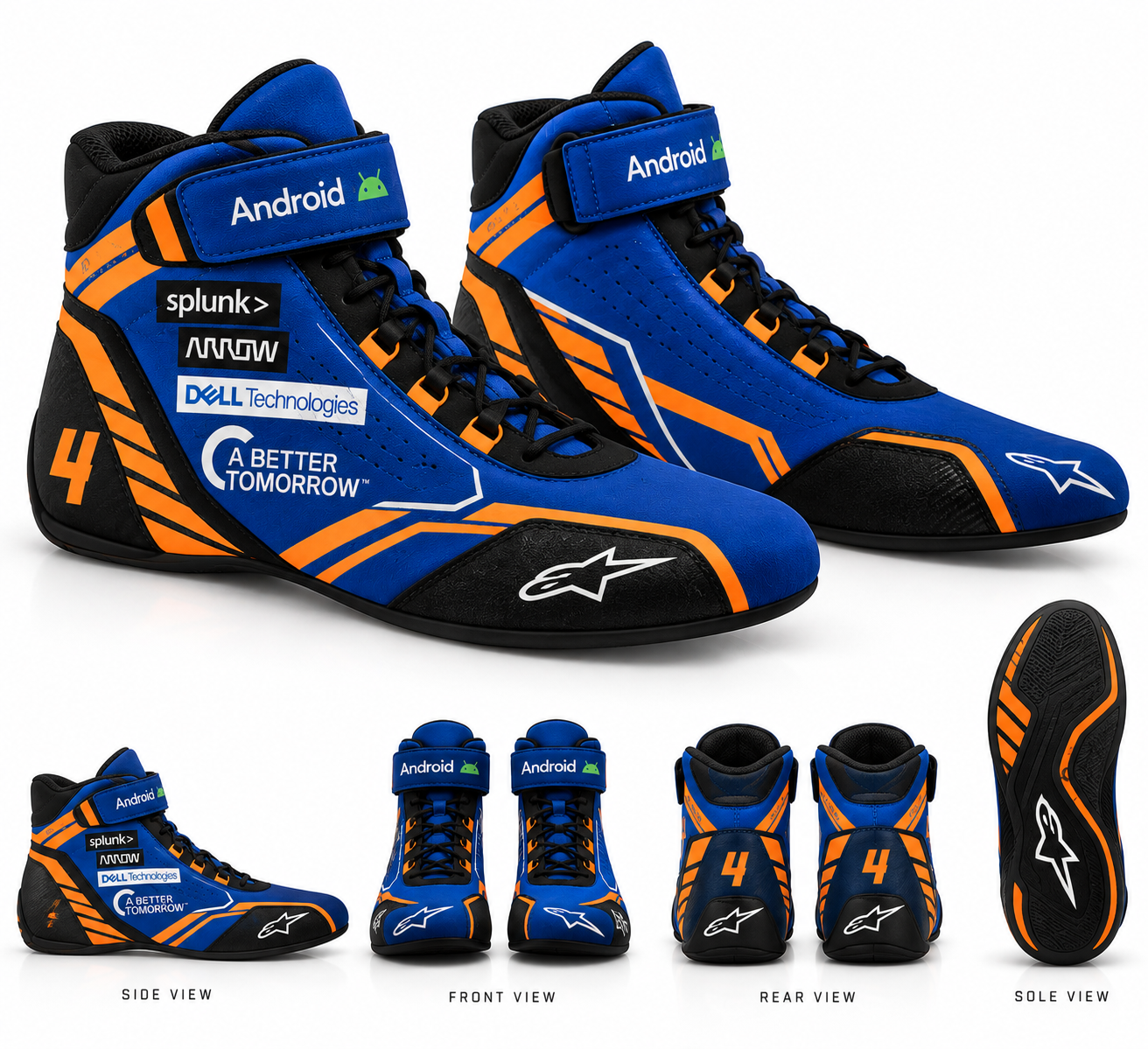 Lando Norris 2024 Kart Racing Shoes – Blue & Orange Performance Racing Boots(PKG-ML005)