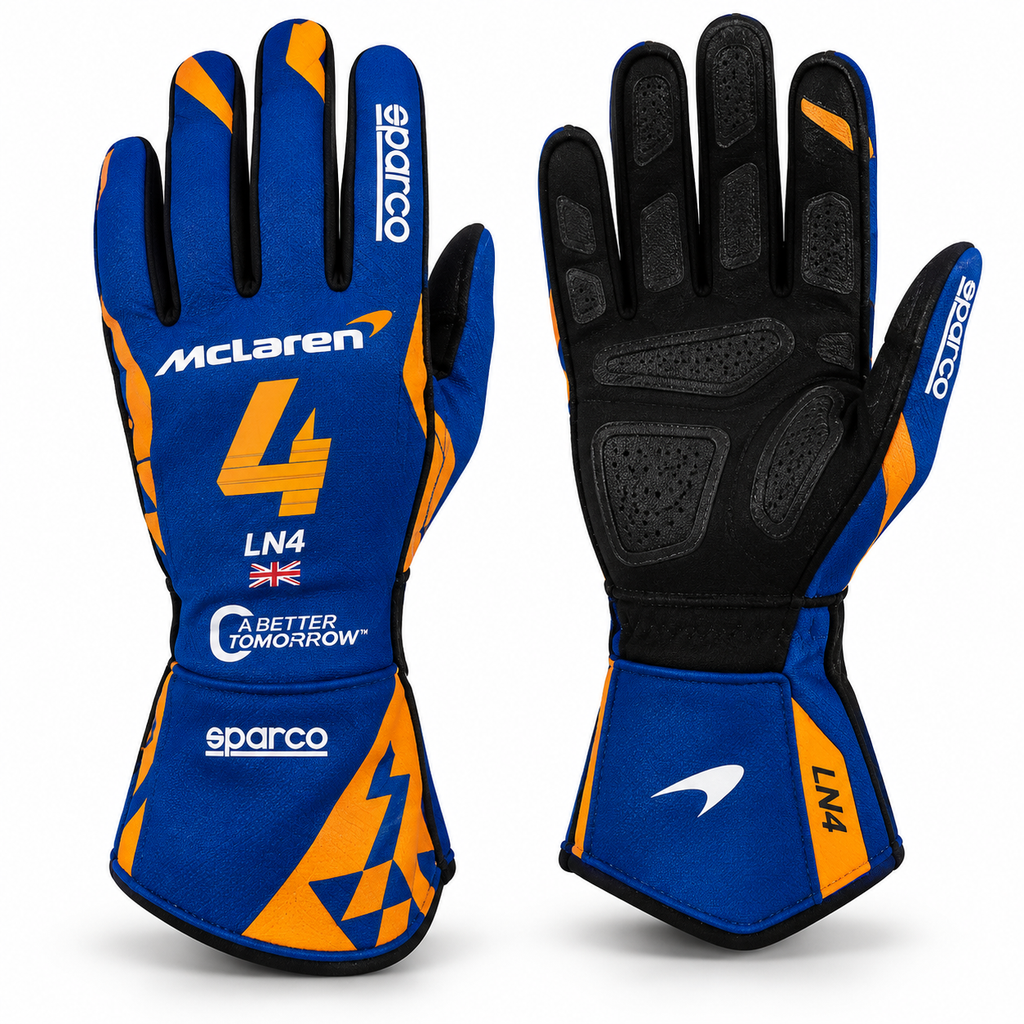 Lando Norris 2019 McLaren Kart Racing Gloves – Blue & Orange Motorsport Gloves (PKG-ML004)