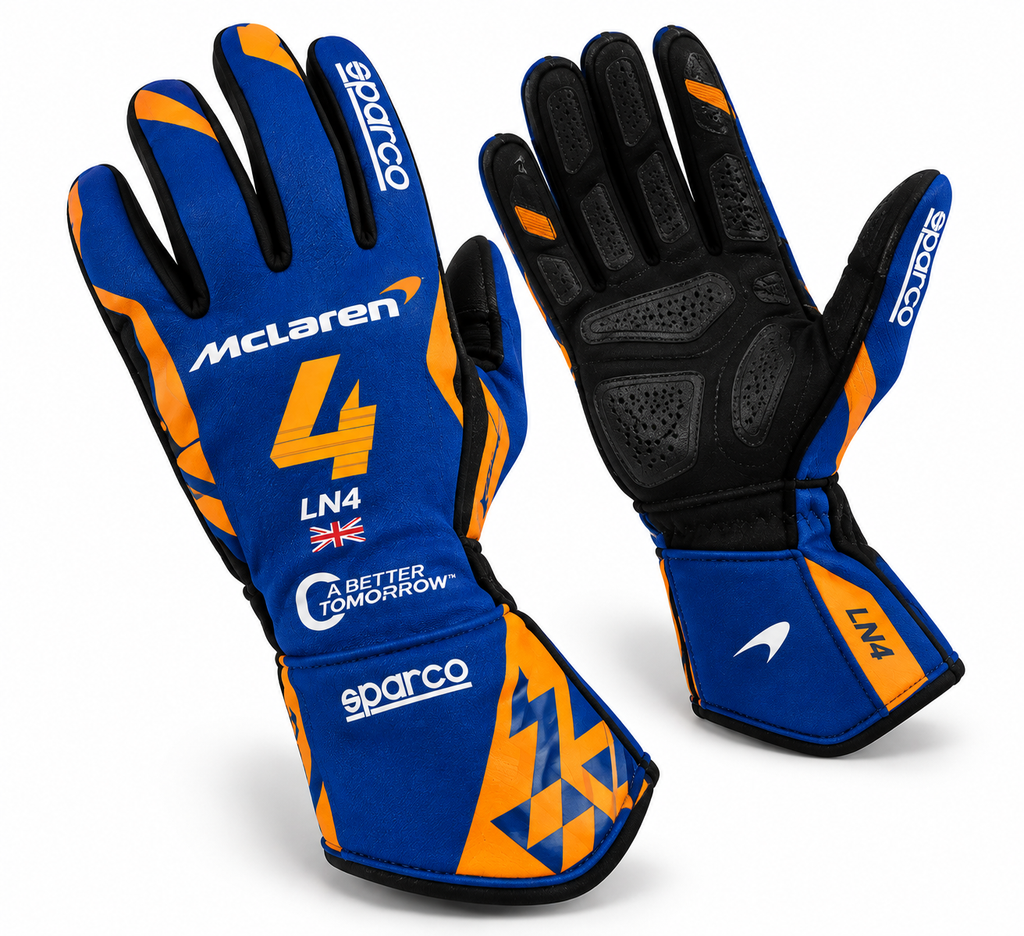 Lando Norris 2019 McLaren Kart Racing Gloves – Blue & Orange Motorsport Gloves (PKG-ML004)