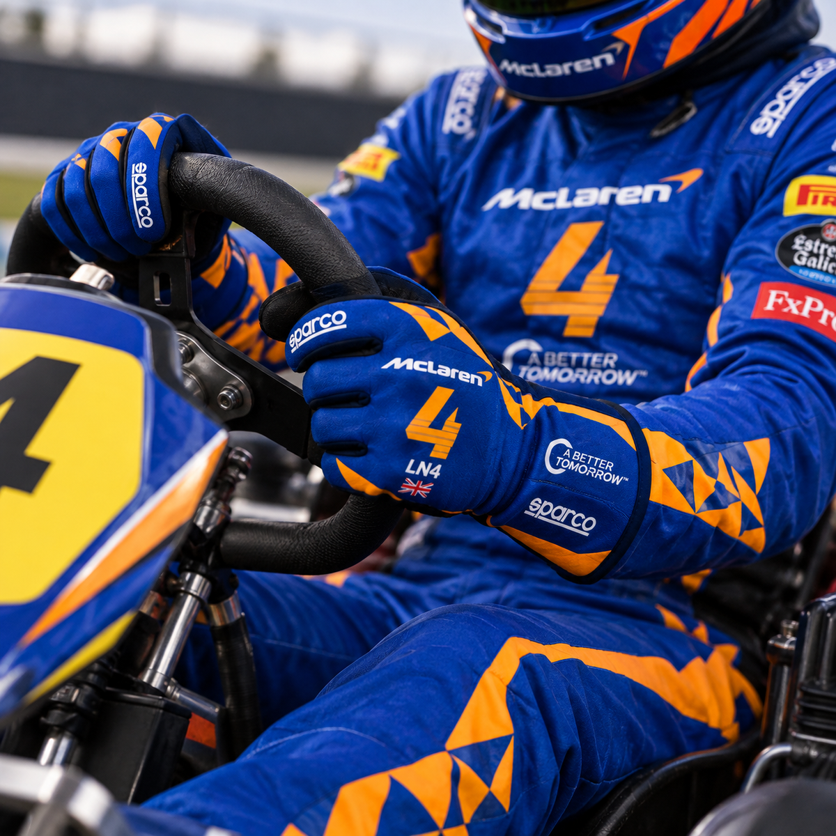 Lando Norris 2019 McLaren Kart Racing Gloves – Blue & Orange Motorsport Gloves (PKG-ML004)