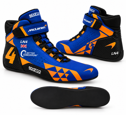 2019 McLaren LN4 Kart Racing Shoes – Blue & Orange Motorsport Boots(PKG-ML004)