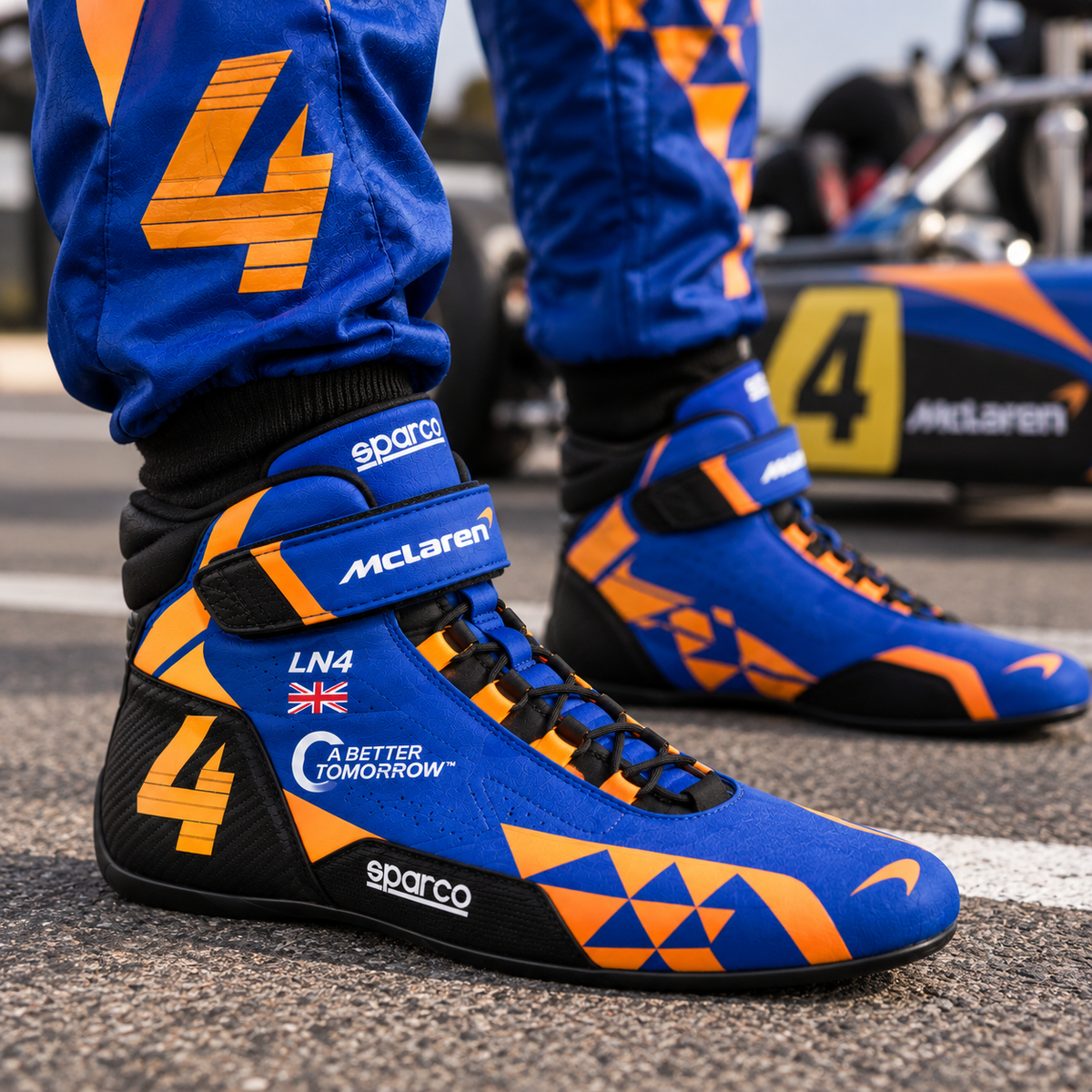 2019 McLaren LN4 Kart Racing Shoes – Blue & Orange Motorsport Boots(PKG-ML004)