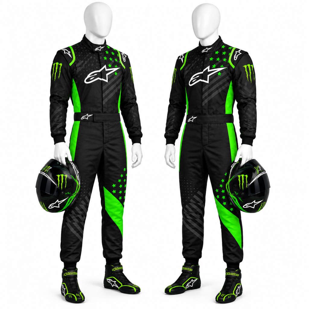 Alpinestar Go kart suit Black & Neon Green Racing Suit – Custom Motorsport & Karting Race Suit