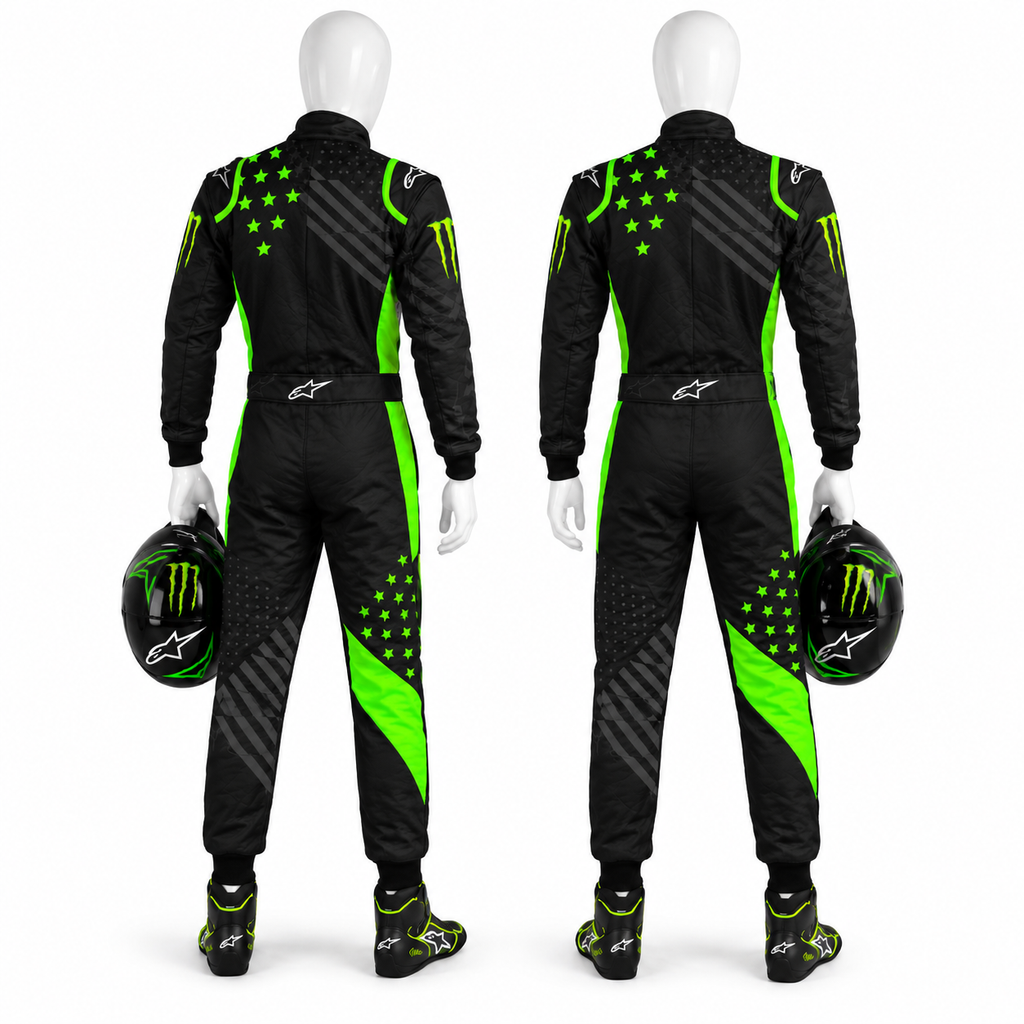 Alpinestar Go kart suit Black & Neon Green Racing Suit – Custom Motorsport & Karting Race Suit