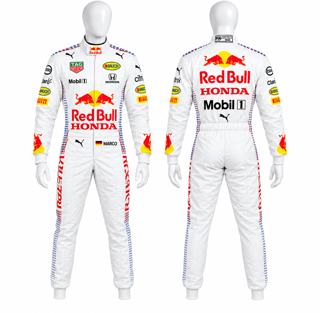 Red Bull Honda Inspired F1 Racing Suit – Custom White 600D Cordura Race Suit