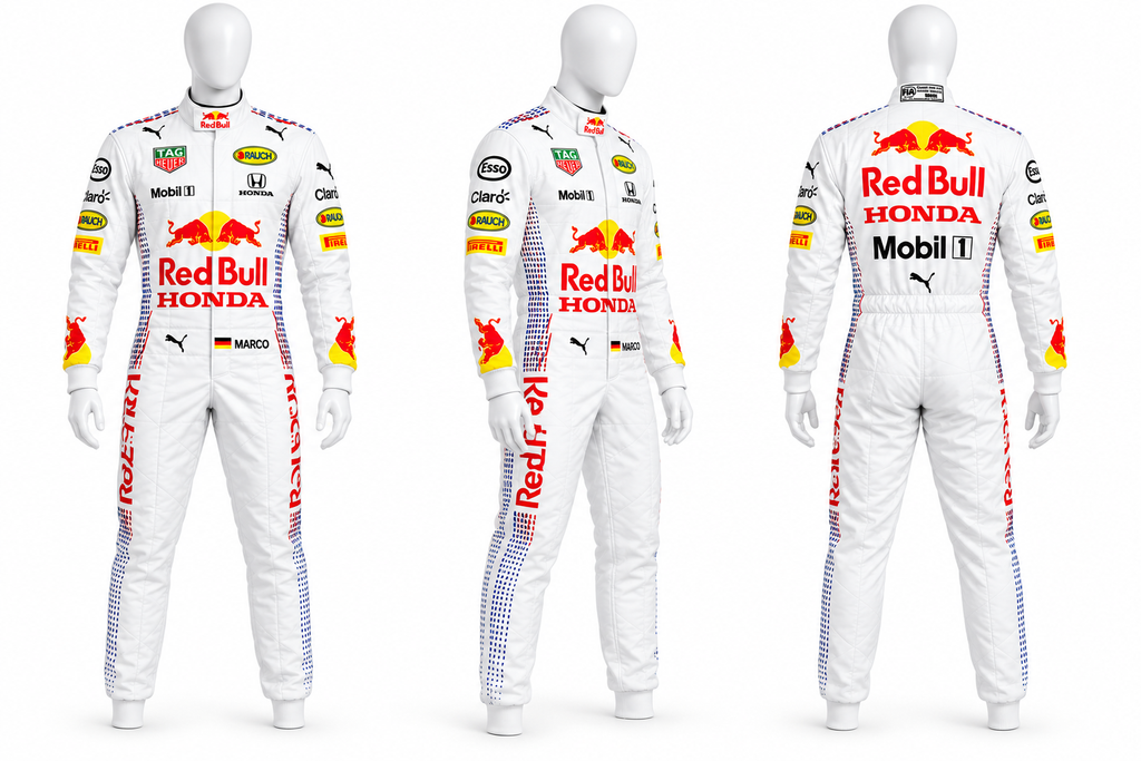 Red Bull Honda Inspired F1 Racing Suit – Custom White 600D Cordura Race Suit