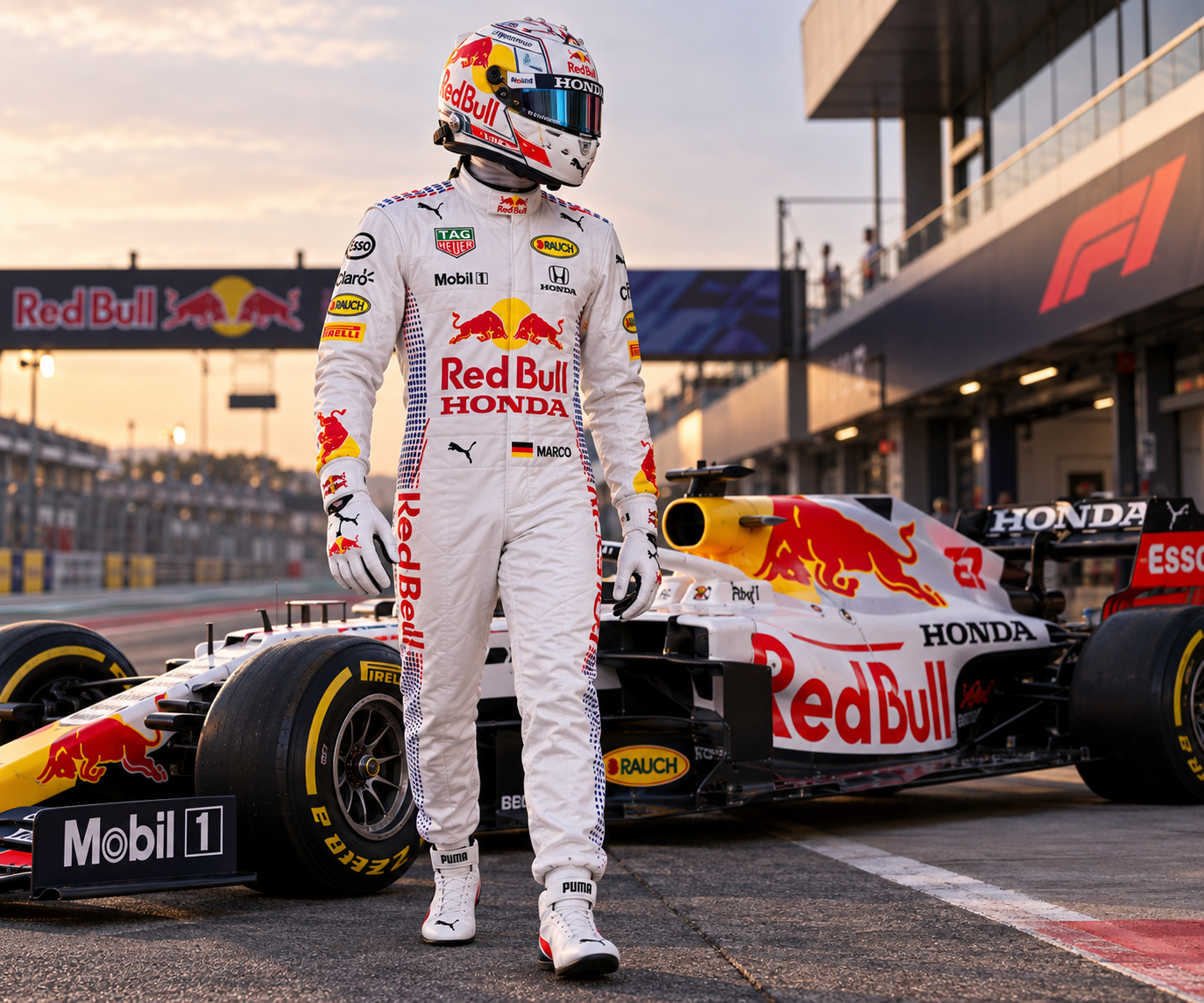Red Bull Honda Inspired F1 Racing Suit – Custom White 600D Cordura Race Suit