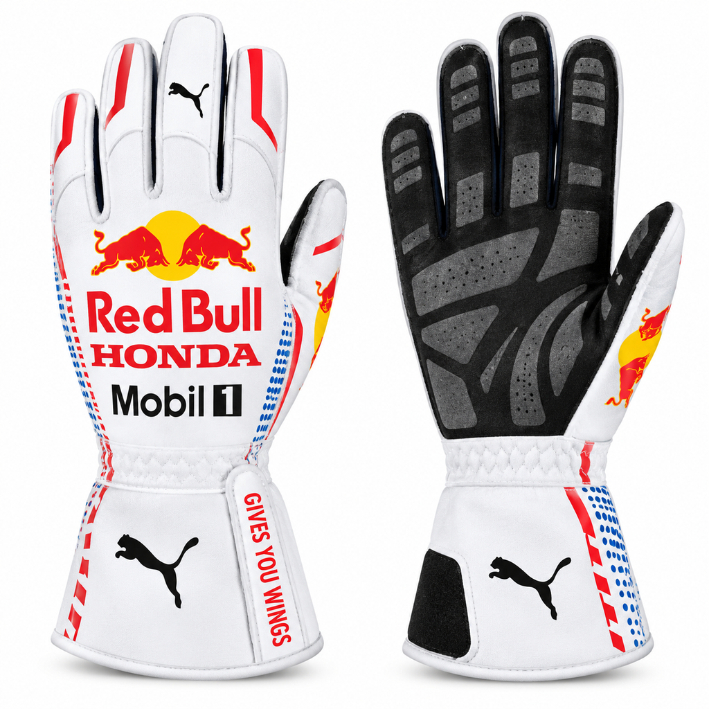White Red Bull Honda Kart Racing Gloves – Motorsport Driving Gloves (PKG-002)
