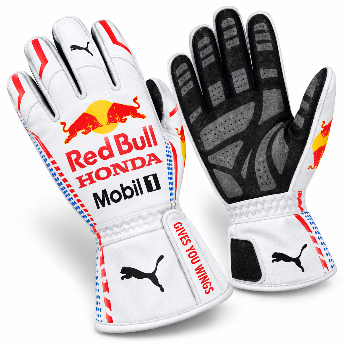 White Red Bull Honda Kart Racing Gloves – Motorsport Driving Gloves (PKG-002)