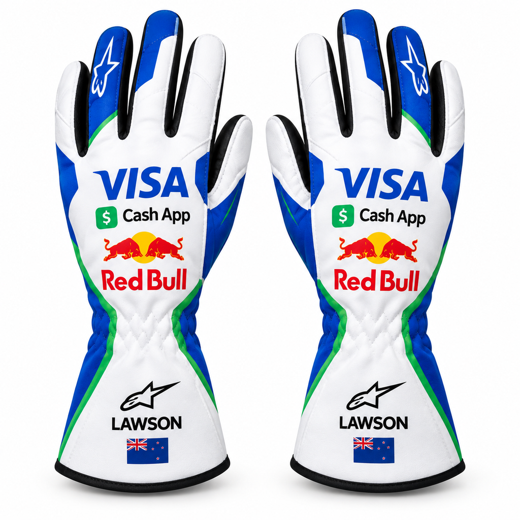 Liam Lawson 2025 Visa Red Bull Kart Racing Gloves – White Blue Green(PKG-RB007)