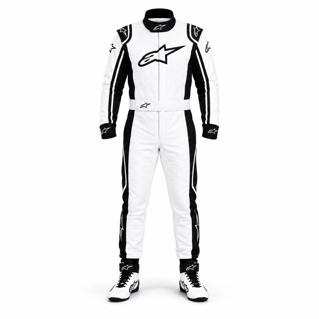 Alpine star White & Black Kart Racing Suit | Professional Go Kart Racing Suit