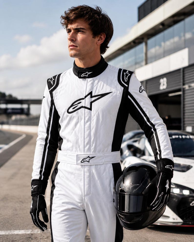 Alpine star White & Black Kart Racing Suit | Professional Go Kart Racing Suit