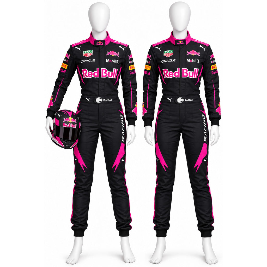 Women’s Red Bull Racing Inspired Kart Racing Suit | Black Pink Custom Motorsport Driver Suit | Professional Karting Racewear(PKG-RB009)
